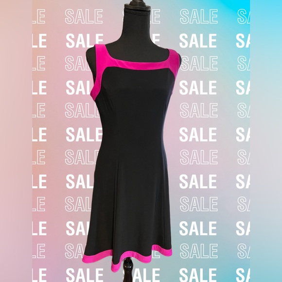 CHAPS Hot Pink and Black Colorblock Dress, Size Medium - Picture 3 of 7